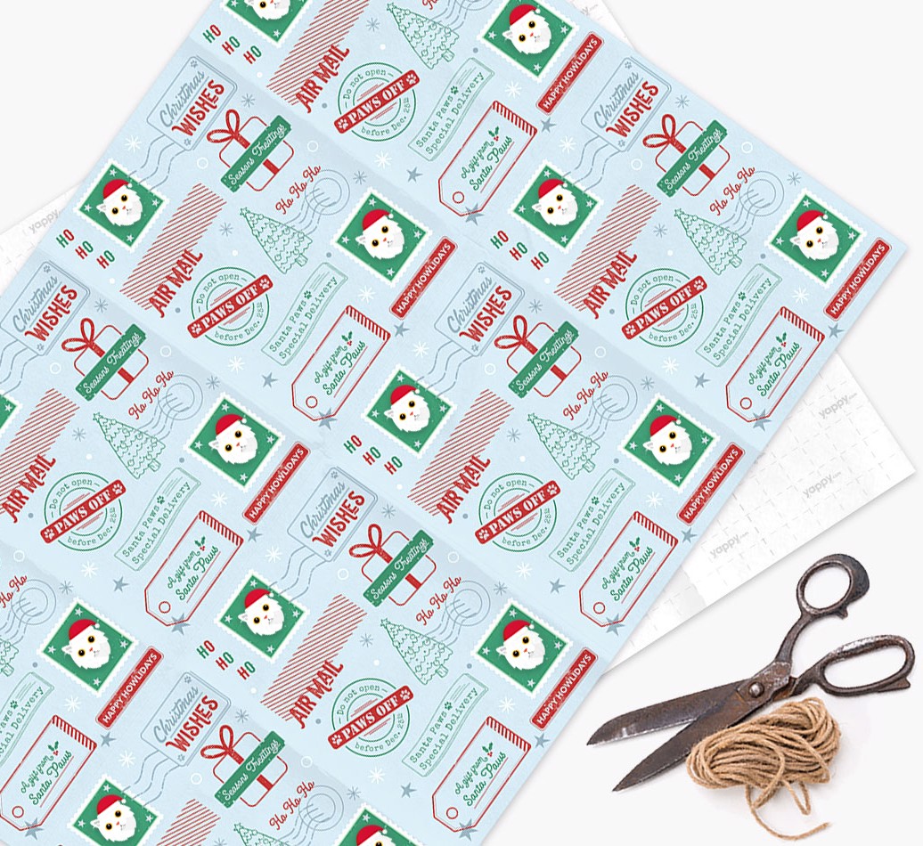 Christmas Rubber Stamps: Personalised {breedFullName} Wrapping Paper - wrapping paper, scissors and string