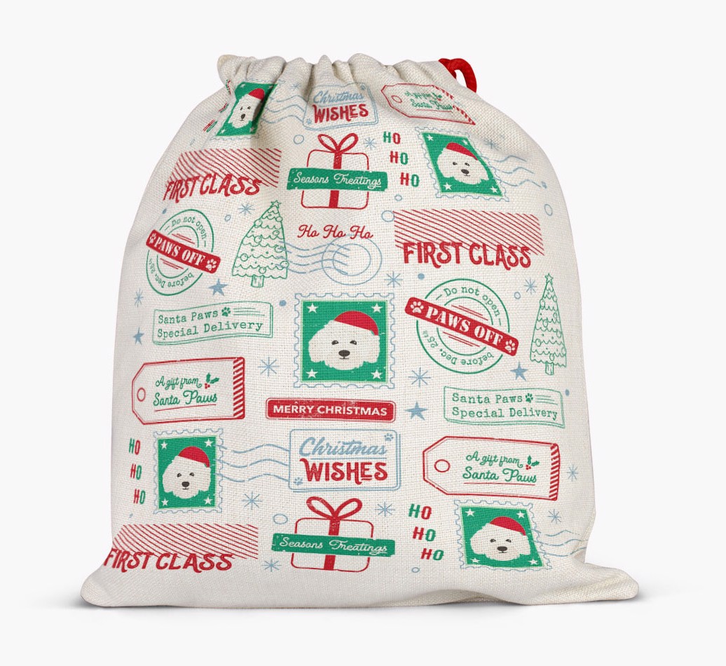 Christmas Rubber Stamps: Personalised {breedFullName} Santa Sack - Full