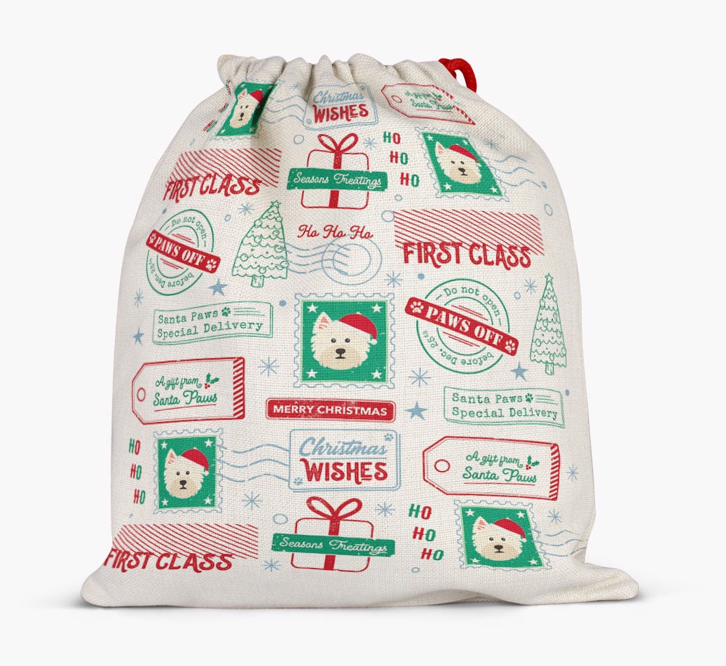 Christmas Rubber Stamps: Personalised {breedFullName} Santa Sack - Full