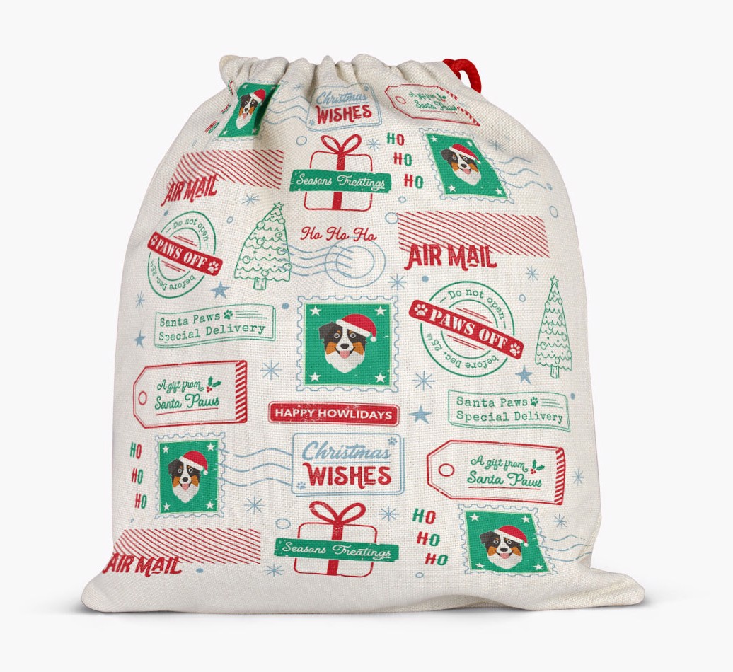 Christmas Rubber Stamps: Personalized {breedFullName} Santa Sack - Full