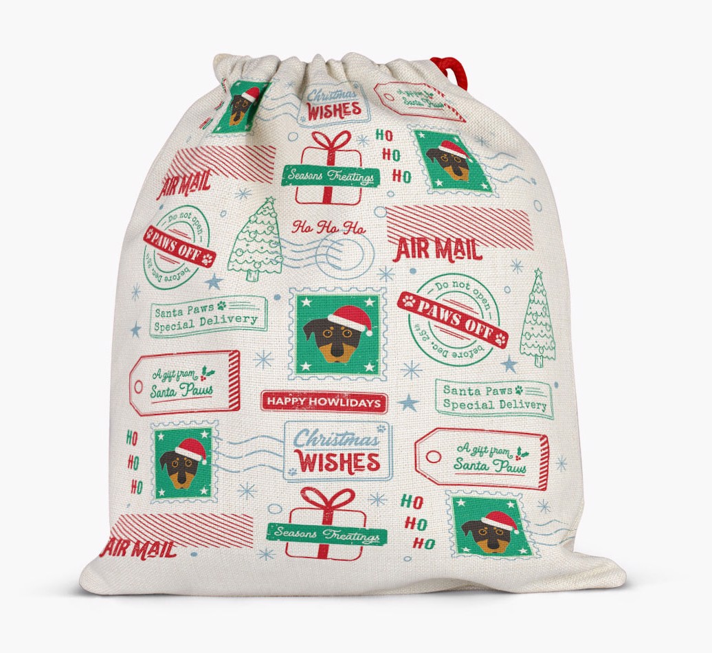 Christmas Rubber Stamps: Personalized {breedFullName} Santa Sack - Full