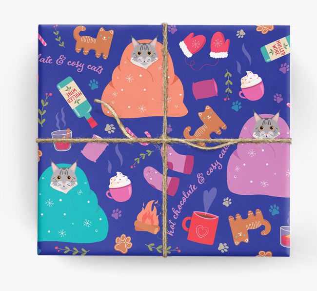 Hot Chocolate & Cosy Cats: Personalised {breedCommonName} Wrapping Paper
