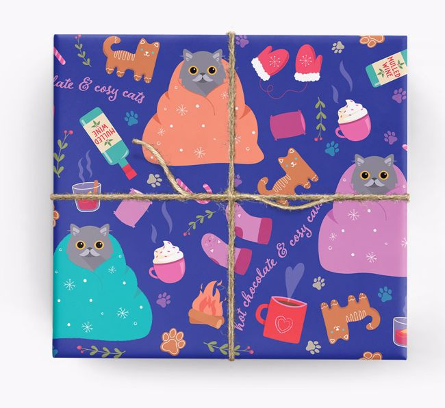 Hot Chocolate & Cosy Cats: Personalised {breedCommonName} Wrapping Paper