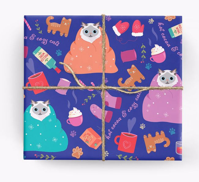 Hot Cocoa & Cozy Cats: Personalized {breedCommonName} Wrapping Paper