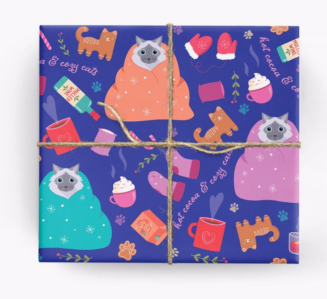 Hot Cocoa & Cozy Cats: Personalized {breedCommonName} Wrapping Paper