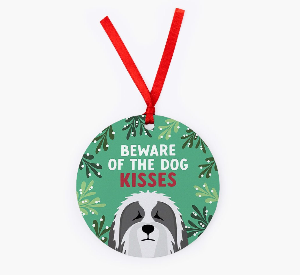 Beware Of The Dog Kisses: Personalised {breedFullName} Christmas Decoration - Front