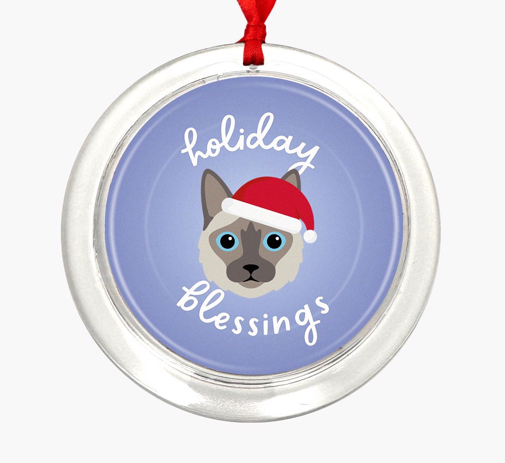 Holiday Blessings: Personalized {breedCommonName} Christmas Decoration - Front