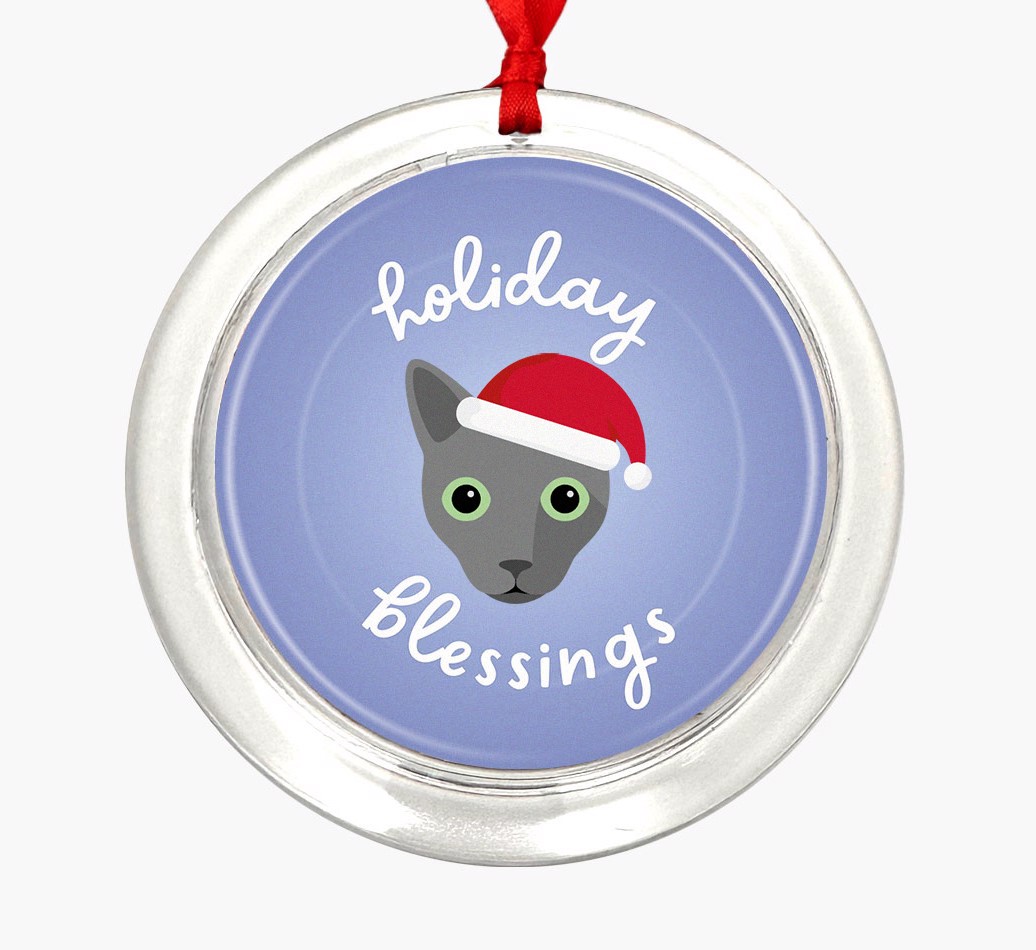 Holiday Blessings: Personalized {breedCommonName} Christmas Decoration - Front
