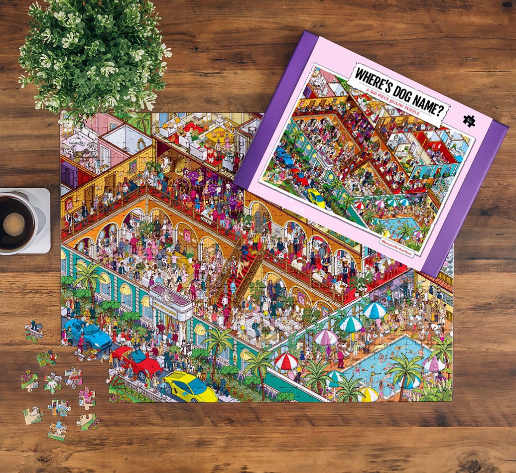jigsaw puzzle and packaging - where's your dog in paw seasons