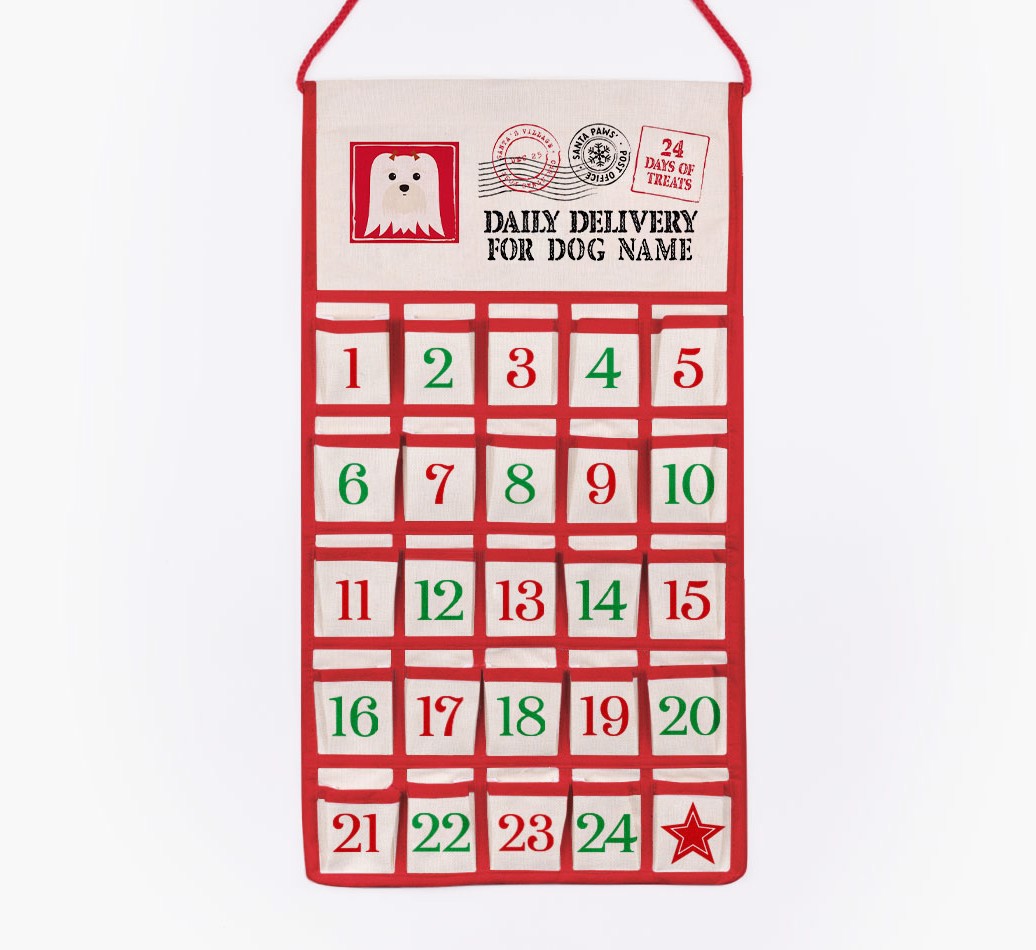 Daily Delivery: Personalized {breedFullName} Self-Fill Advent Calendar - cut out on white background