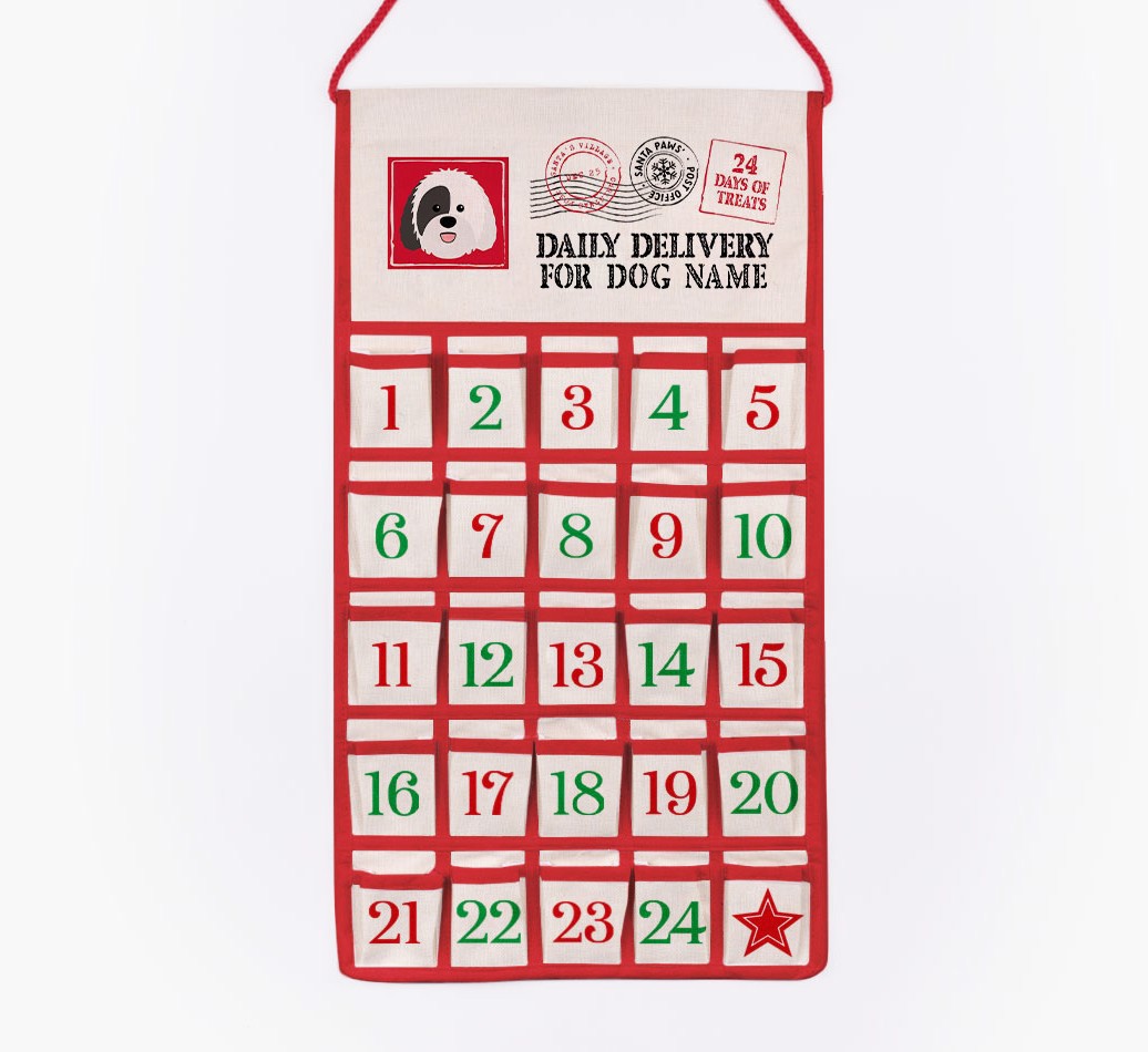 Daily Delivery: Personalized {breedFullName} Self-Fill Advent Calendar - cut out on white background