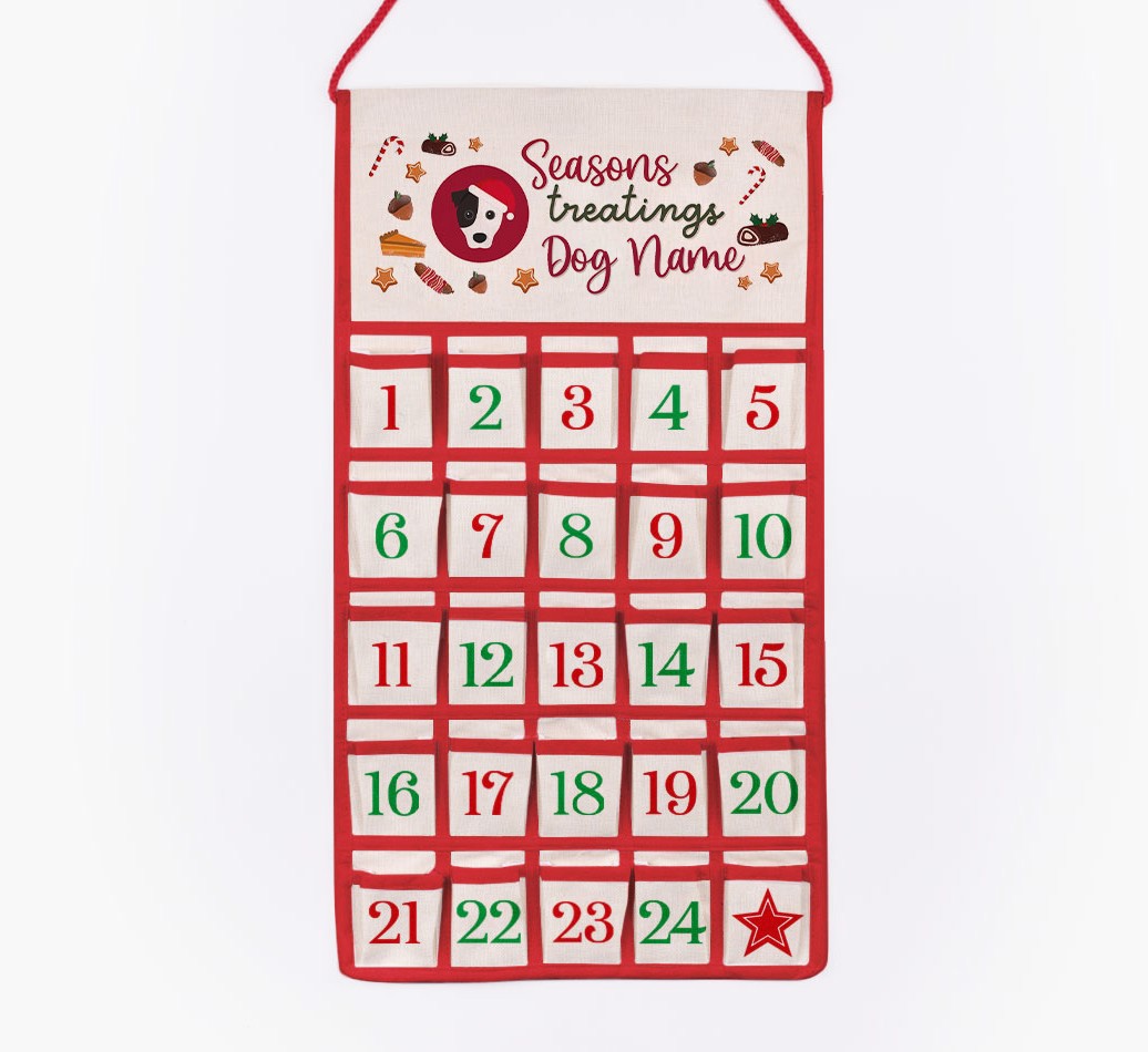 Seasons Treatings: Personalized {breedFullName} Self-Fill Advent Calendar - cut out on white background