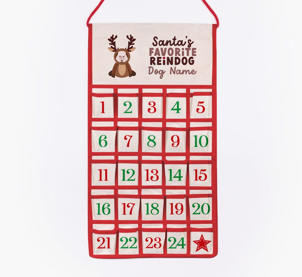 Favorite Reindog: Personalized {breedFullName} Self-Fill Advent Calendar - cut out on white background