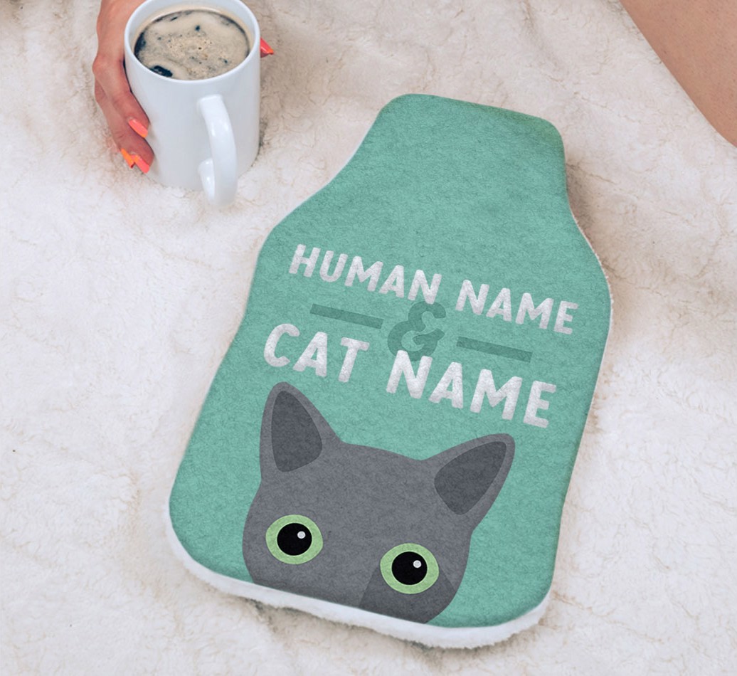 Human And Cat Name: Personalised {breedCommonName} Hot Water Bottle