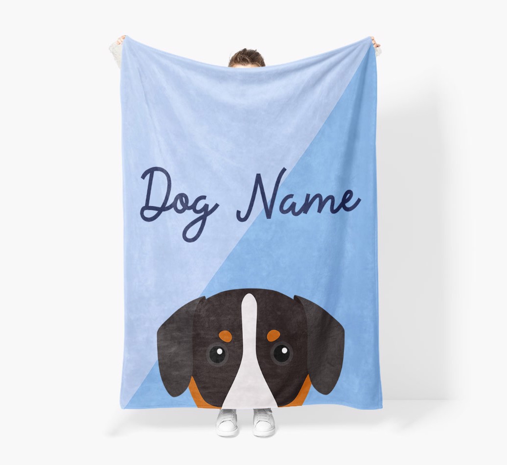 Peeking Name: Personalised {breedFullName} Premium Sherpa Fleece Blanket - Held by Person