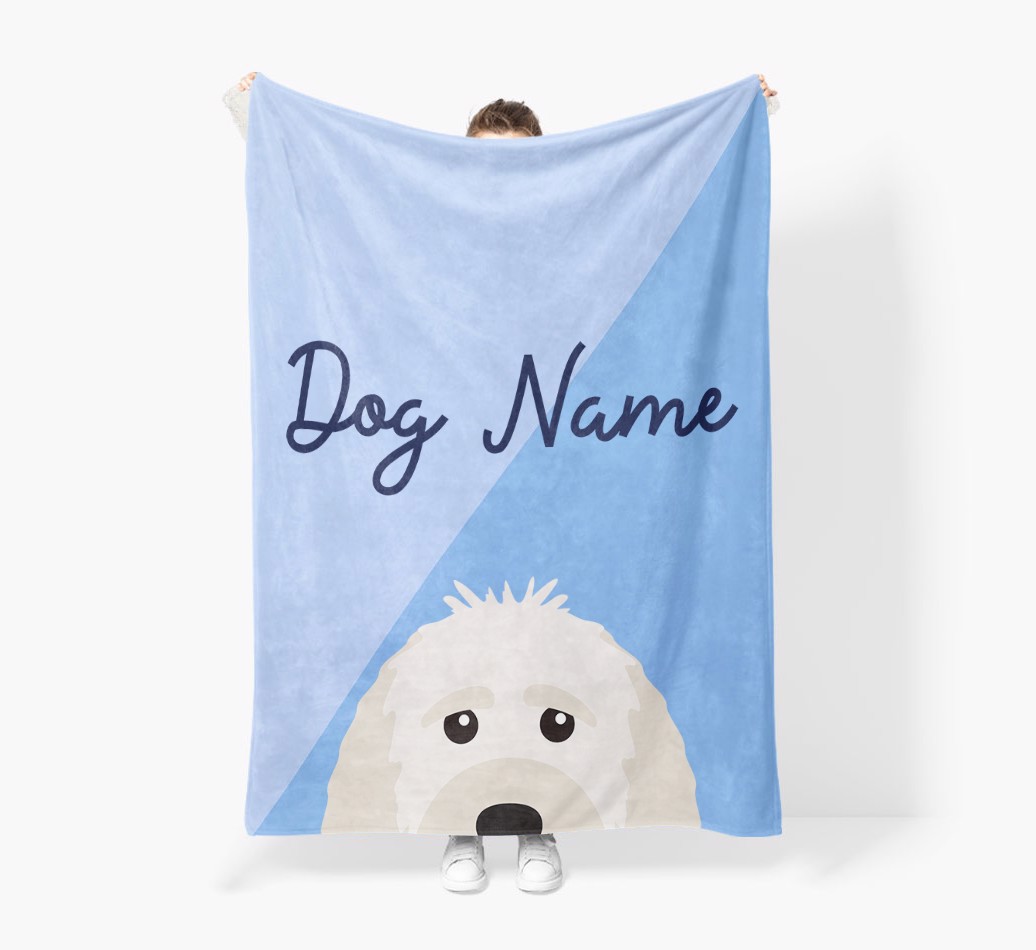 Peeking Name: Personalised {breedFullName} Premium Sherpa Fleece Blanket - Held by Person