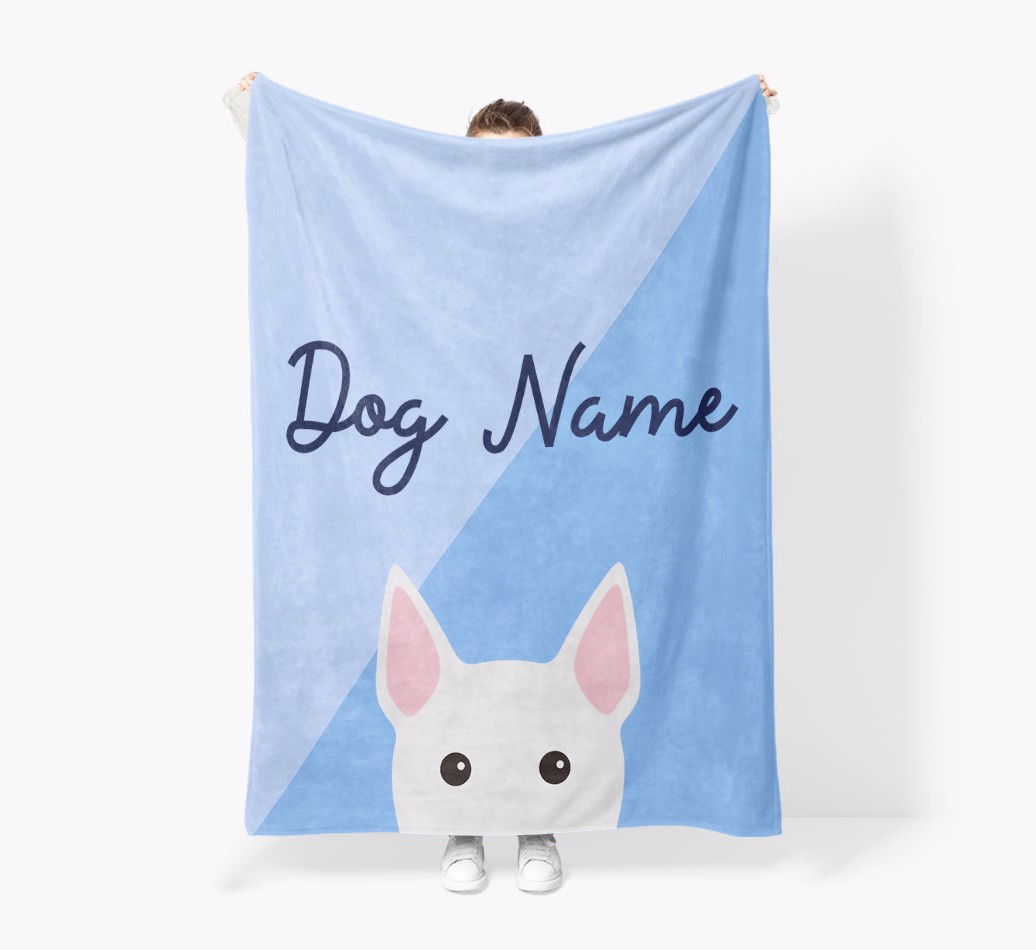 Peeking Name: Personalised {breedFullName} Premium Sherpa Fleece Blanket - Held by Person