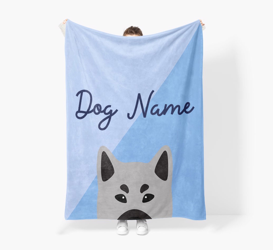 Peeking Name: Personalised {breedFullName} Premium Sherpa Fleece Blanket - Held by Person