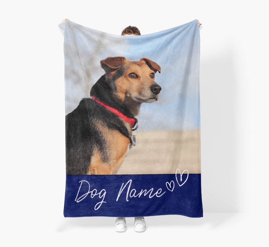 Photo Signature: Personalized {breedFullName} Premium Sherpa Fleece Photo Blanket - Held by Person