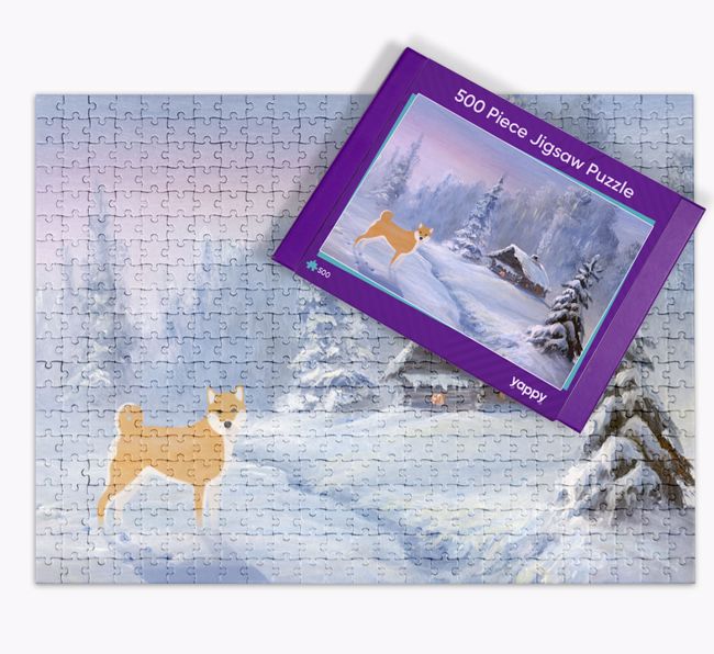 Winter Cabin: Personalised {breedFullName} Jigsaw