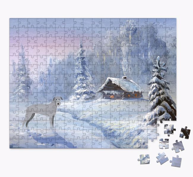 Winter Cabin: Personalized {breedFullName} Jigsaw