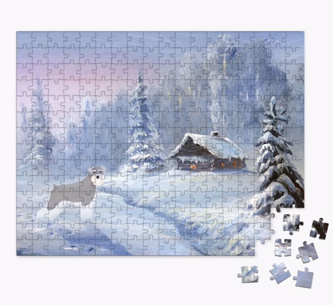 Winter Cabin: Personalized {breedFullName} Jigsaw