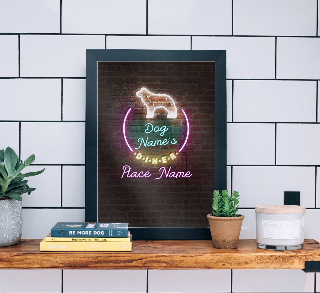 Neon Sign: Personalised {breedFullName} Framed Print - black frame lifestyle