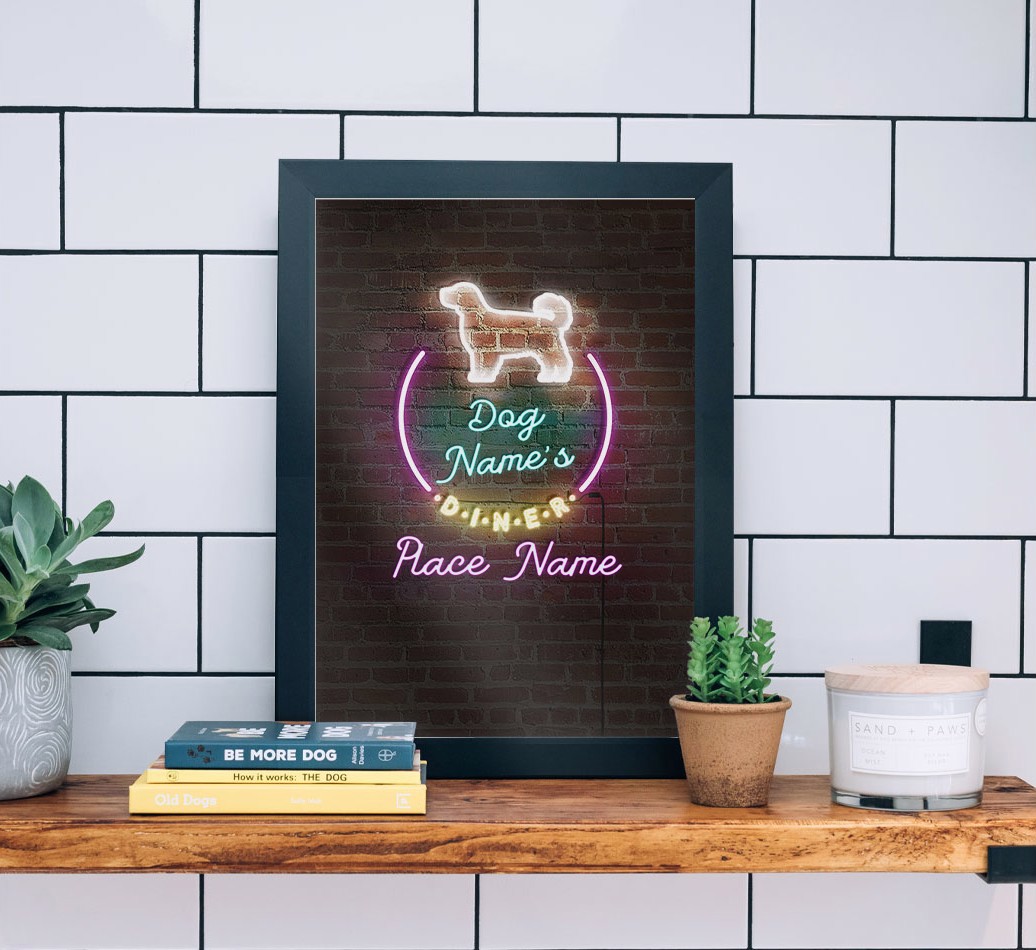 Neon Sign: Personalised {breedFullName} Framed Print - black frame lifestyle