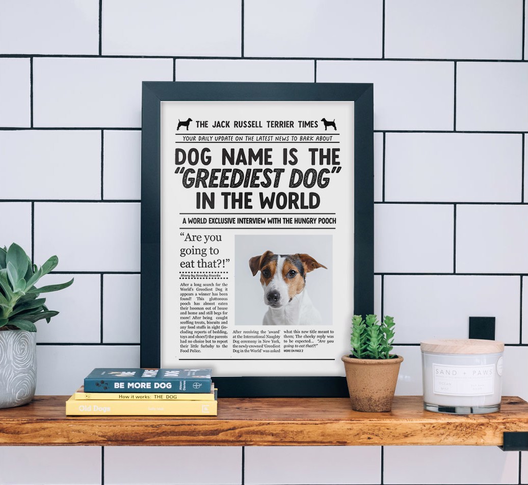 Newspaper Print: Personalised {breedFullName} Photo Upload Framed Print - black frame lifestyle