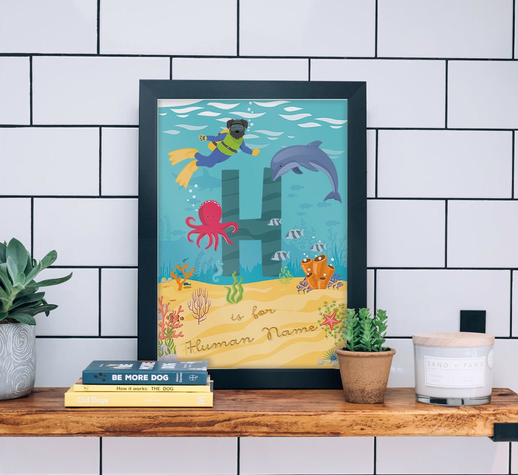 Aquarium Initial: Personalised {breedFullName} Framed Print - black frame lifestyle