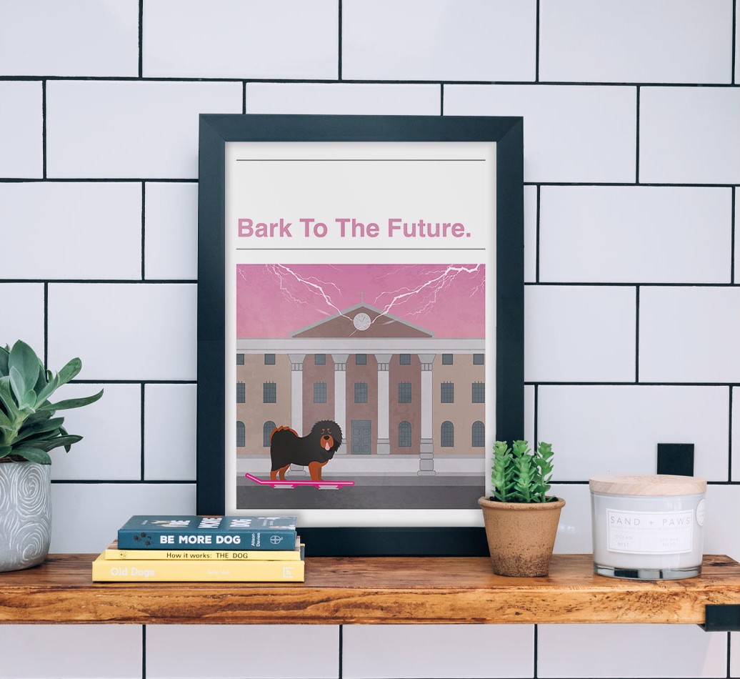 Bark To The Future: Personalised {breedFullName} Framed Print - black frame lifestyle