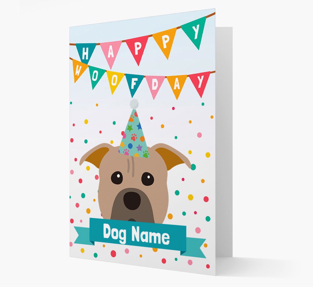 Personalized Card Happy Woofday {dogsName} with {breedCommonName} Icon front