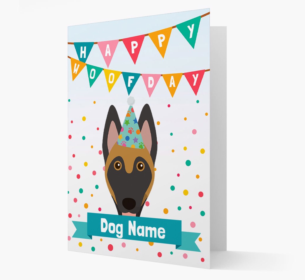 Personalized Card Happy Woofday {dogsName} with {breedCommonName} Icon front