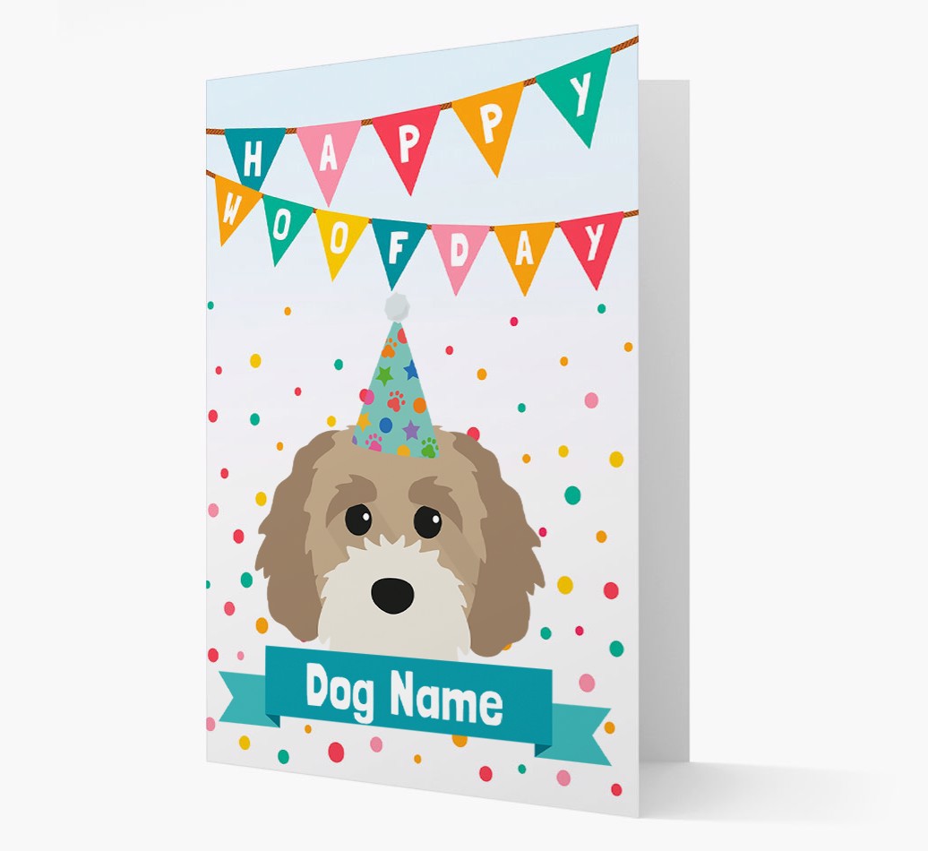Personalised Card Happy Woofday {dogsName} with {breedCommonName} Icon front
