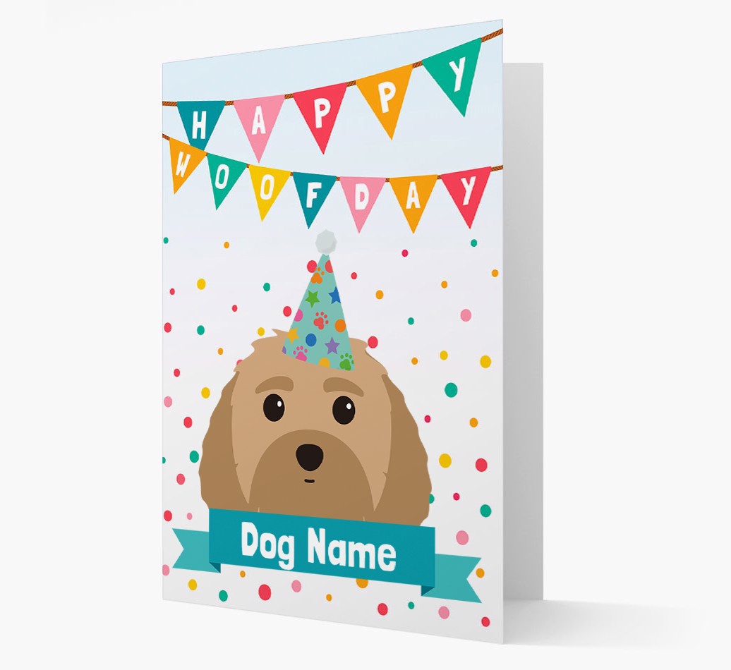 Personalised Card Happy Woofday {dogsName} with {breedCommonName} Icon front