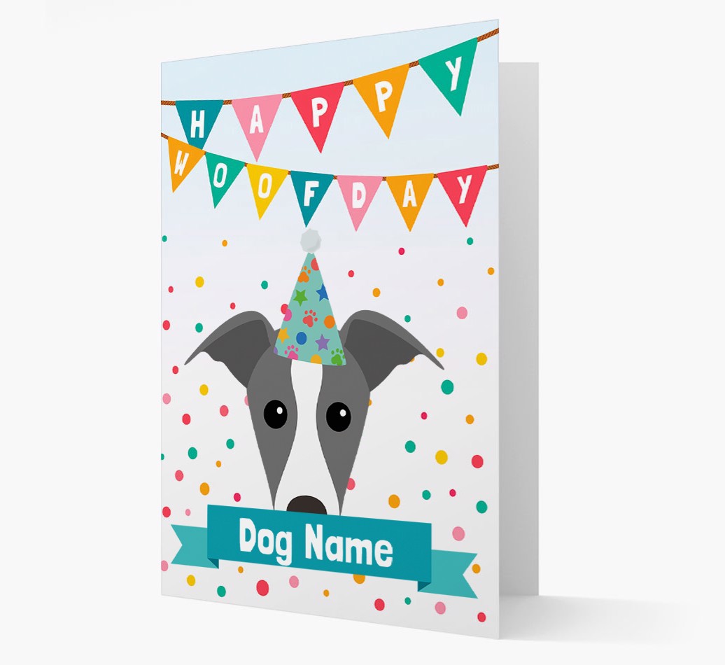 Personalized Card Happy Woofday {dogsName} with {breedCommonName} Icon front