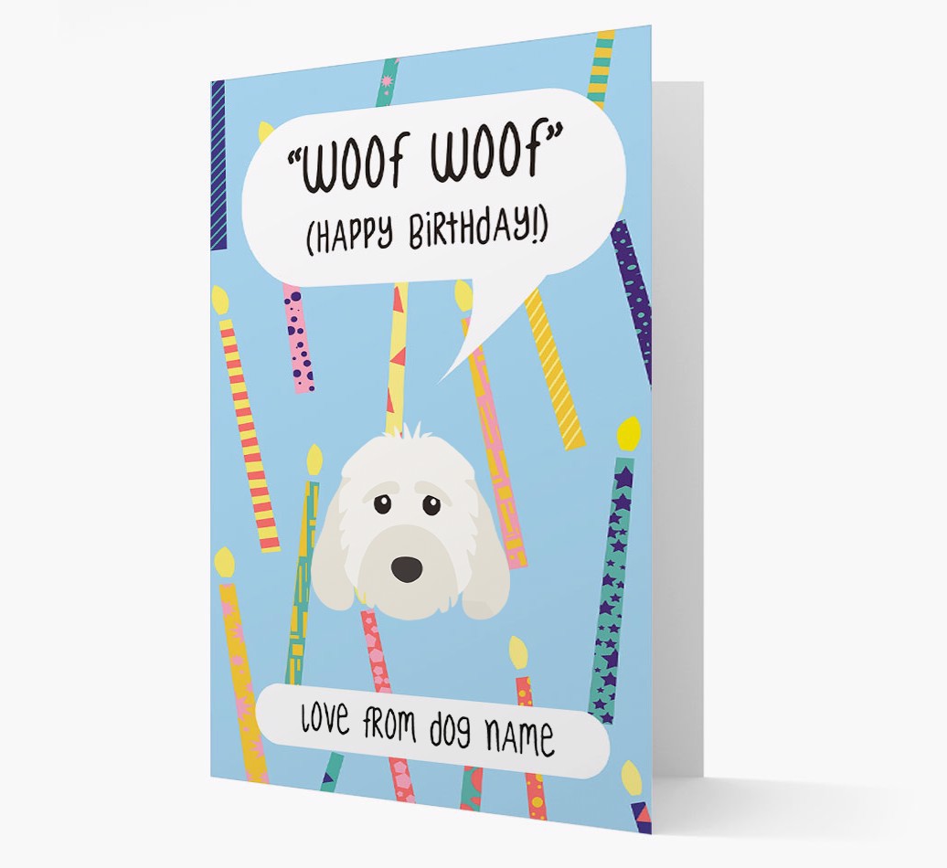 Personalized Woof Woof Birthday Card with {breedFullName} Icon front