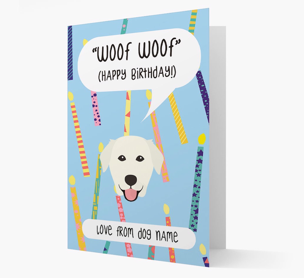 Personalized Woof Woof Birthday Card with {breedFullName} Icon front