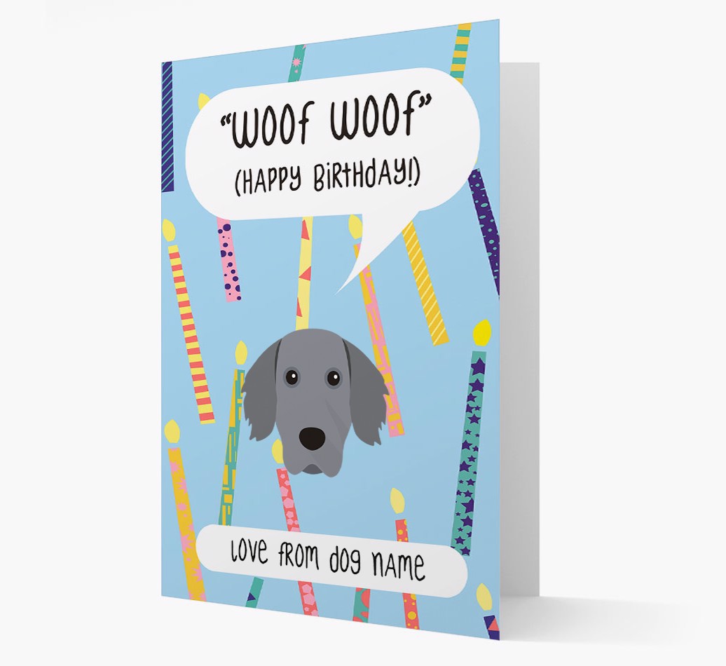 Personalized Woof Woof Birthday Card with {breedFullName} Icon front