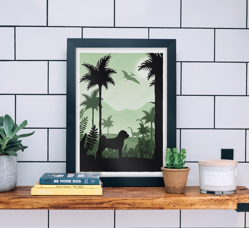 Dinosaur Adventure: Personalised {breedFullName} Framed Print - black frame lifestyle