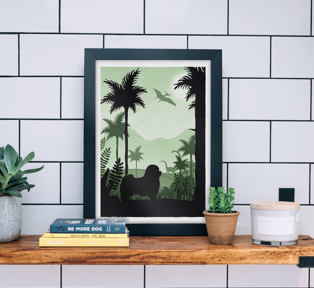 Dinosaur Adventure: Personalised {breedFullName} Framed Print - black frame lifestyle