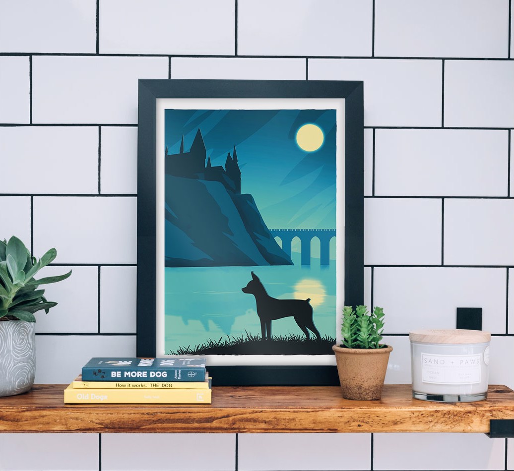 Magical Adventure: Personalised {breedFullName} Framed Print - black frame lifestyle