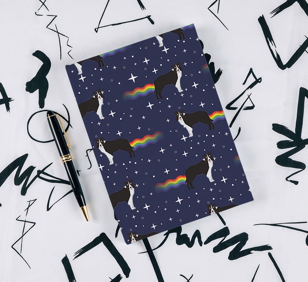 Rainbow Farts: Personalised {breedFullName} Notebook - with pen on black & white pattern background