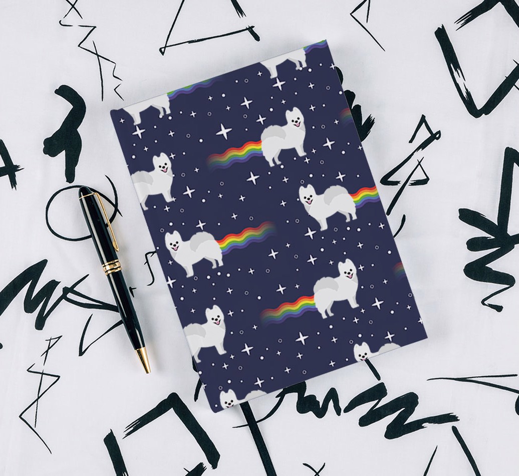 Rainbow Farts: Personalised {breedFullName} Notebook - with pen on black & white pattern background