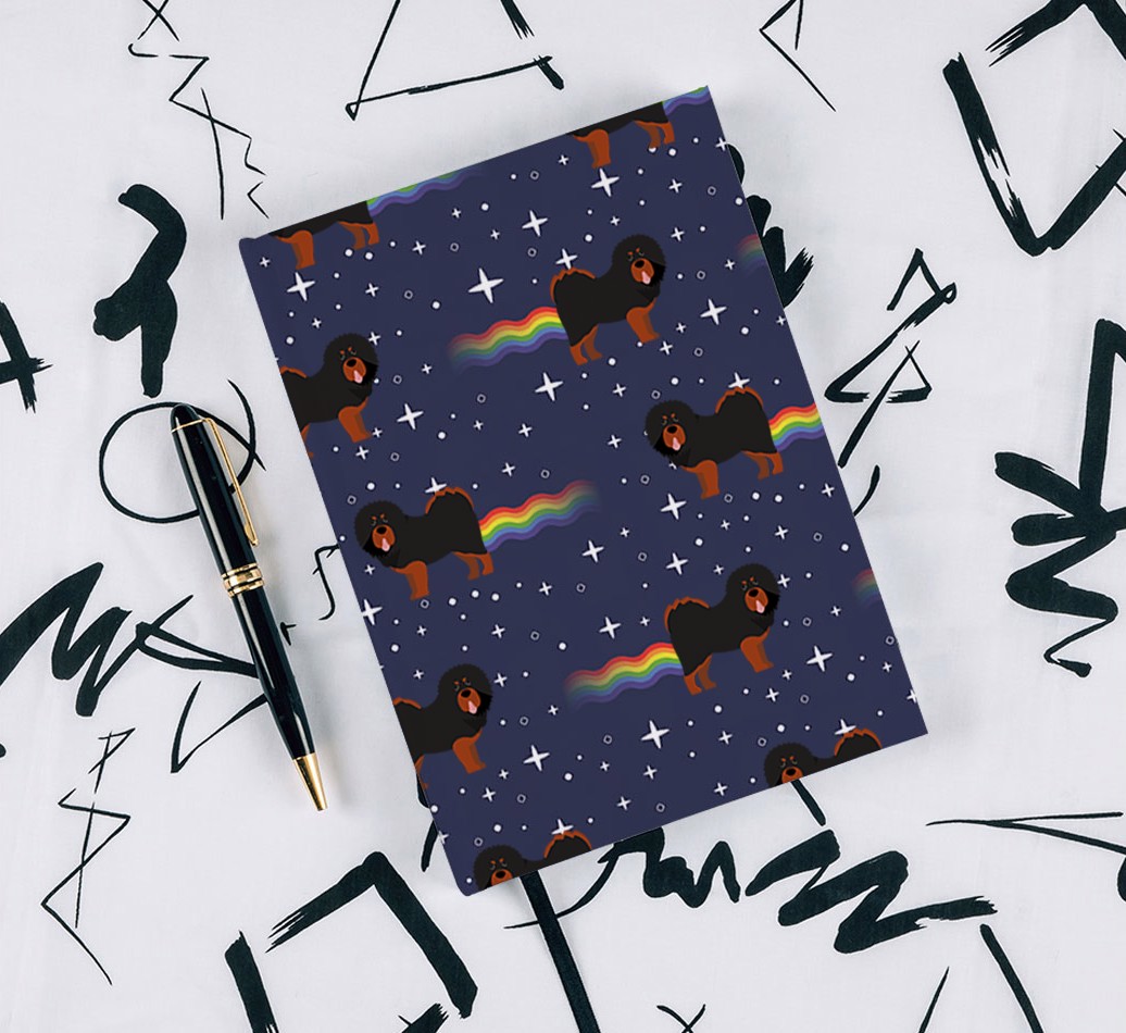 Rainbow Farts: Personalised {breedFullName} Notebook - with pen on black & white pattern background