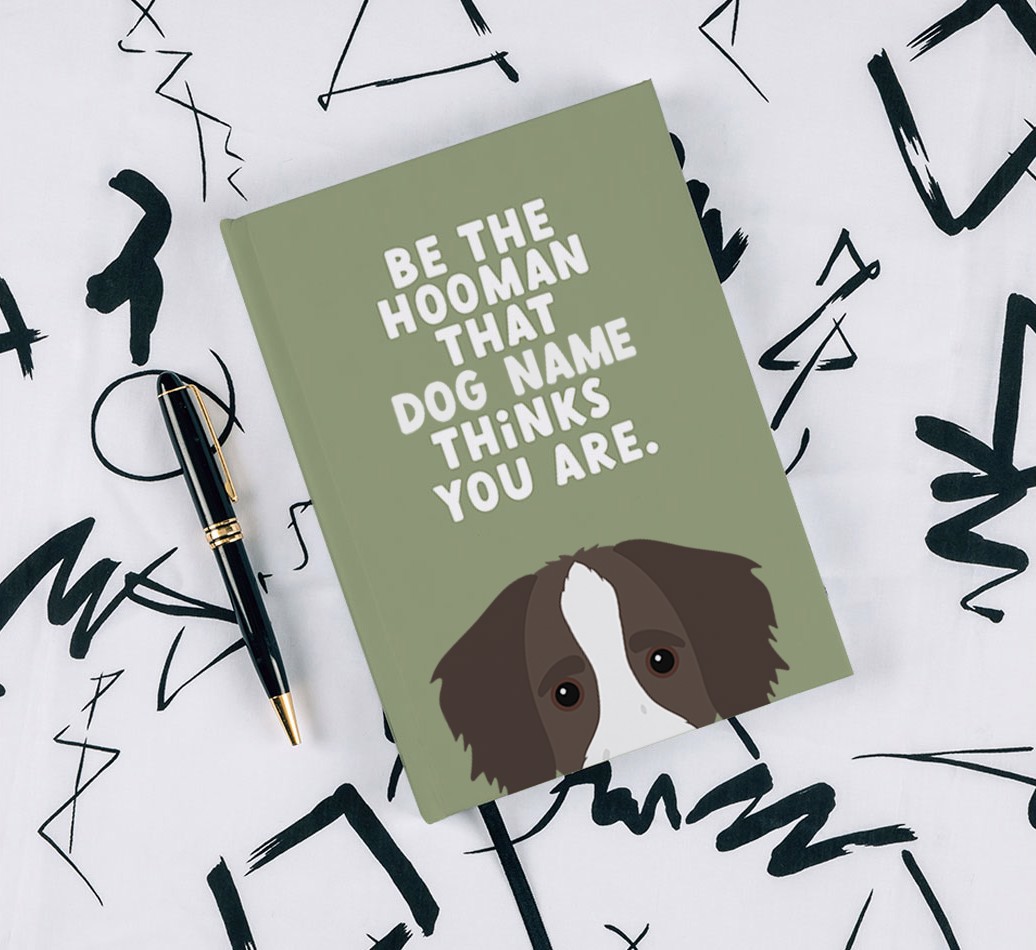 Be The Hooman: Personalised {breedFullName} Notebook - with pen on black & white pattern background