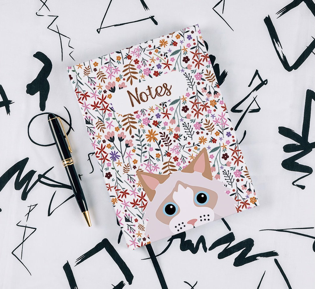 Floral Pattern: Personalized {breedFullName} Notebook - with pen on black & white pattern background