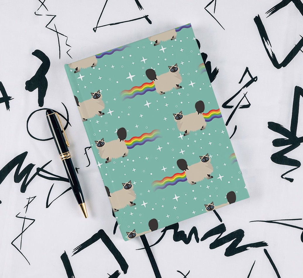 Rainbow Farts: Personalised {breedCommonName} Notebook - with pen on black & white pattern background