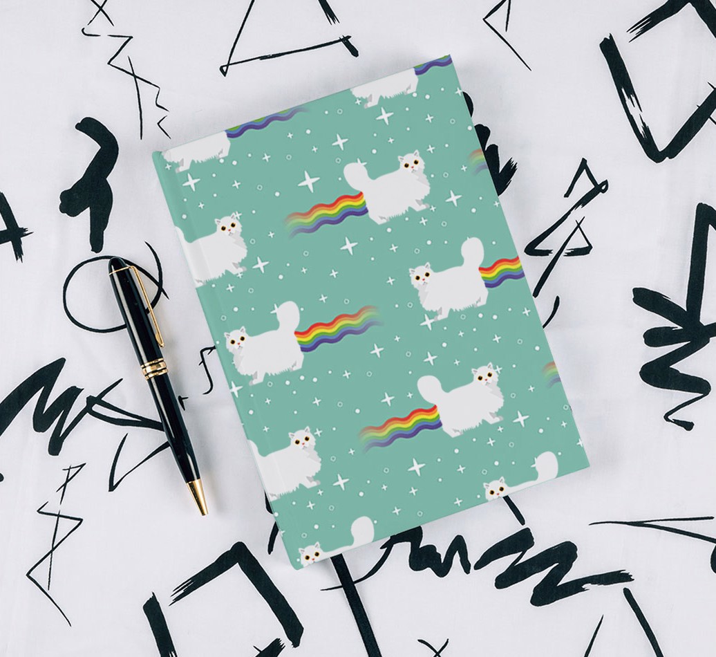 Rainbow Farts: Personalized {breedFullName} Notebook - with pen on black & white pattern background