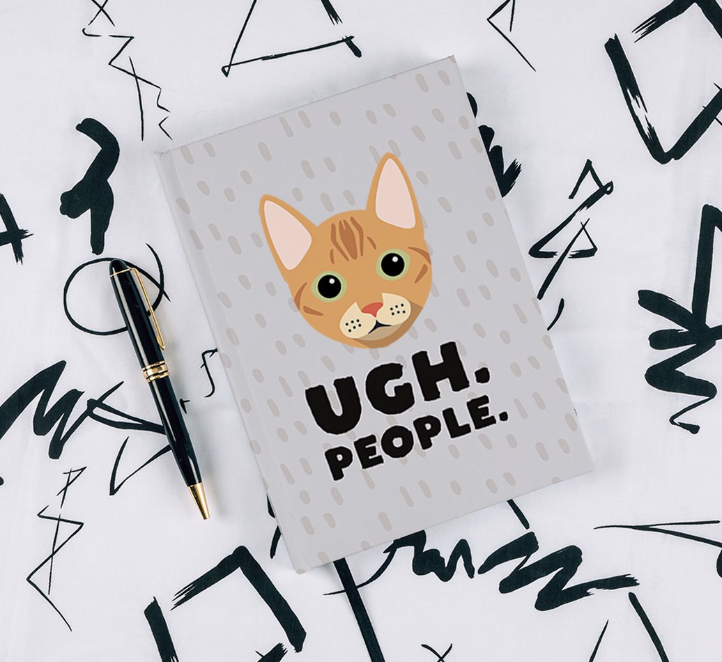 Ugh People: Personalised {breedCommonName} Notebook - with pen on black & white pattern background